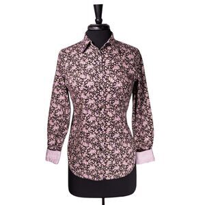 Chaps Ralph Lauren Women's Shirt Button Up Floral Check No Iron Blouse Top Small